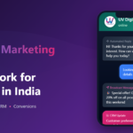 Illustration showing how WhatsApp marketing systems work with automation, broadcast messages, CRM integration and conversions for businesses in India